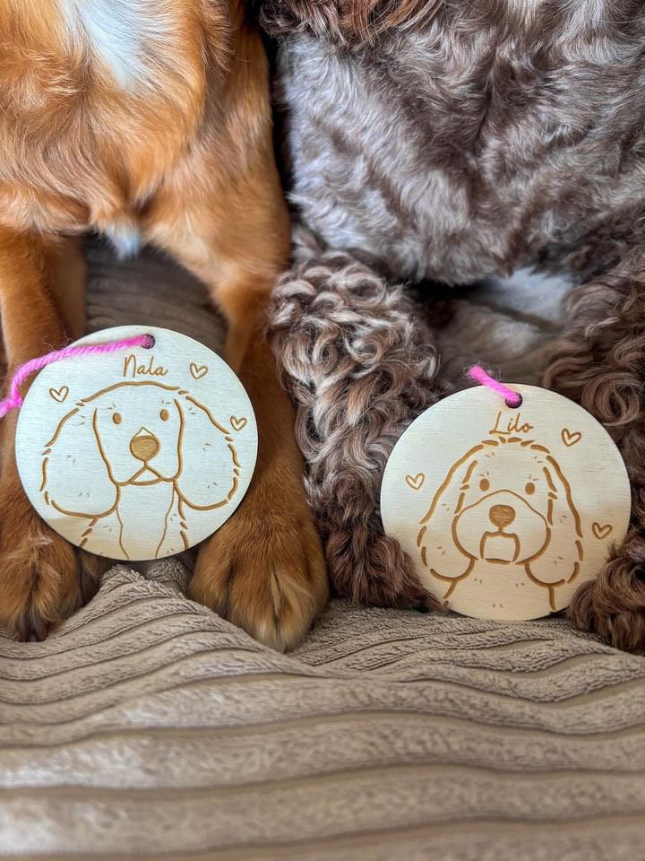 Custom Portrait Dog Decoration Wood Ornament Cute Personalised Illustration Drawing Christmas Bauble Wooden Decor | nymbie