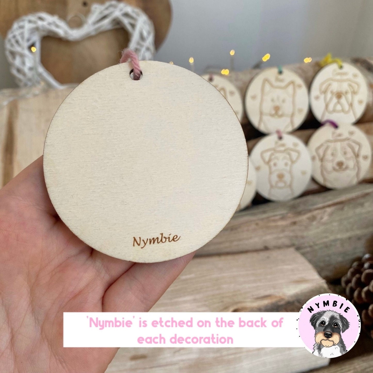 Custom Portrait Dog Decoration Wood Ornament Cute Personalised Illustration Drawing Christmas Bauble Wooden Decor | nymbie