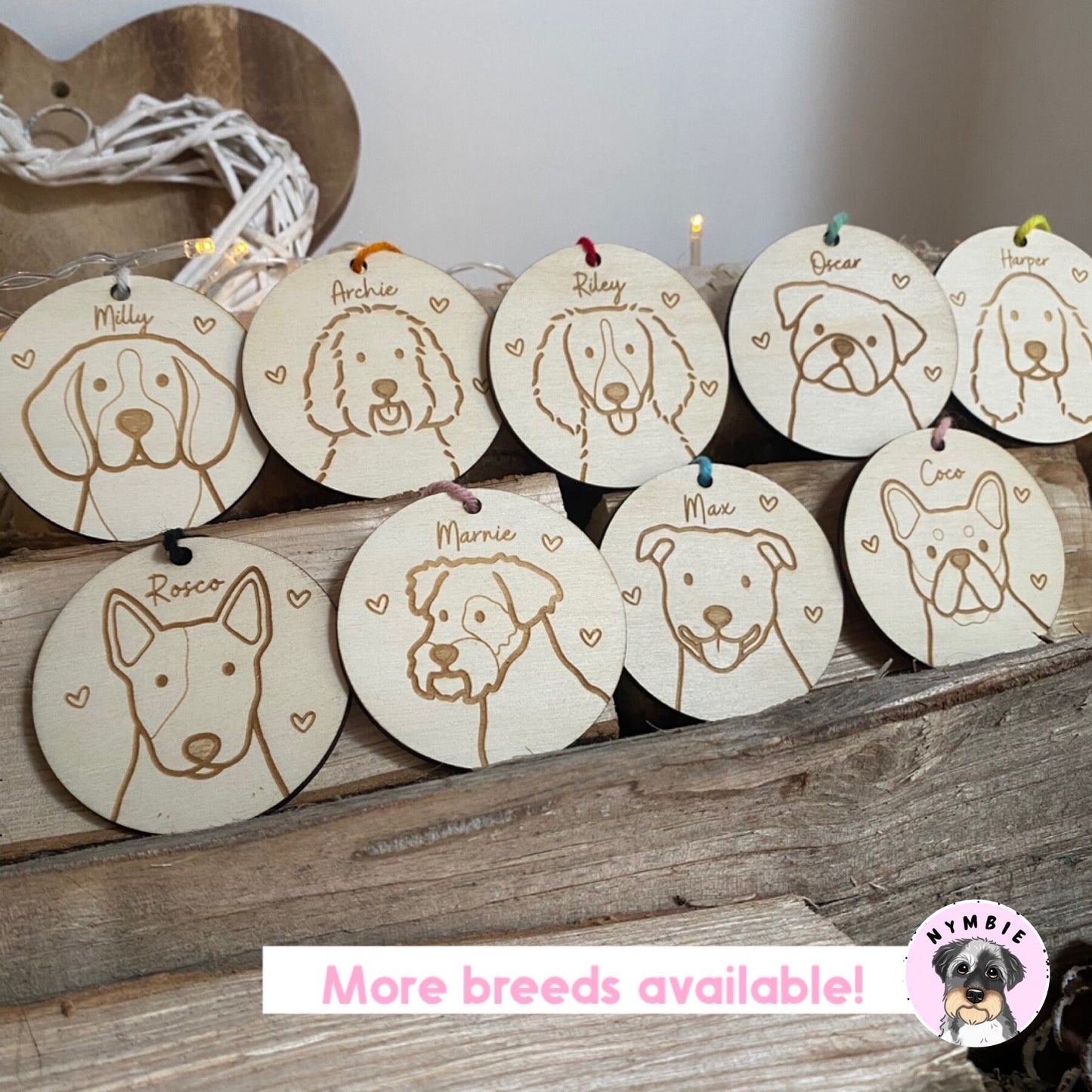 Custom Portrait Dog Decoration Wood Ornament Cute Personalised Illustration Drawing Christmas Bauble Wooden Decor | nymbie