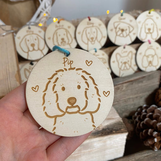 Custom Portrait Dog Decoration Wood Ornament Cute Personalised Illustration Drawing Christmas Bauble Wooden Decor | nymbie