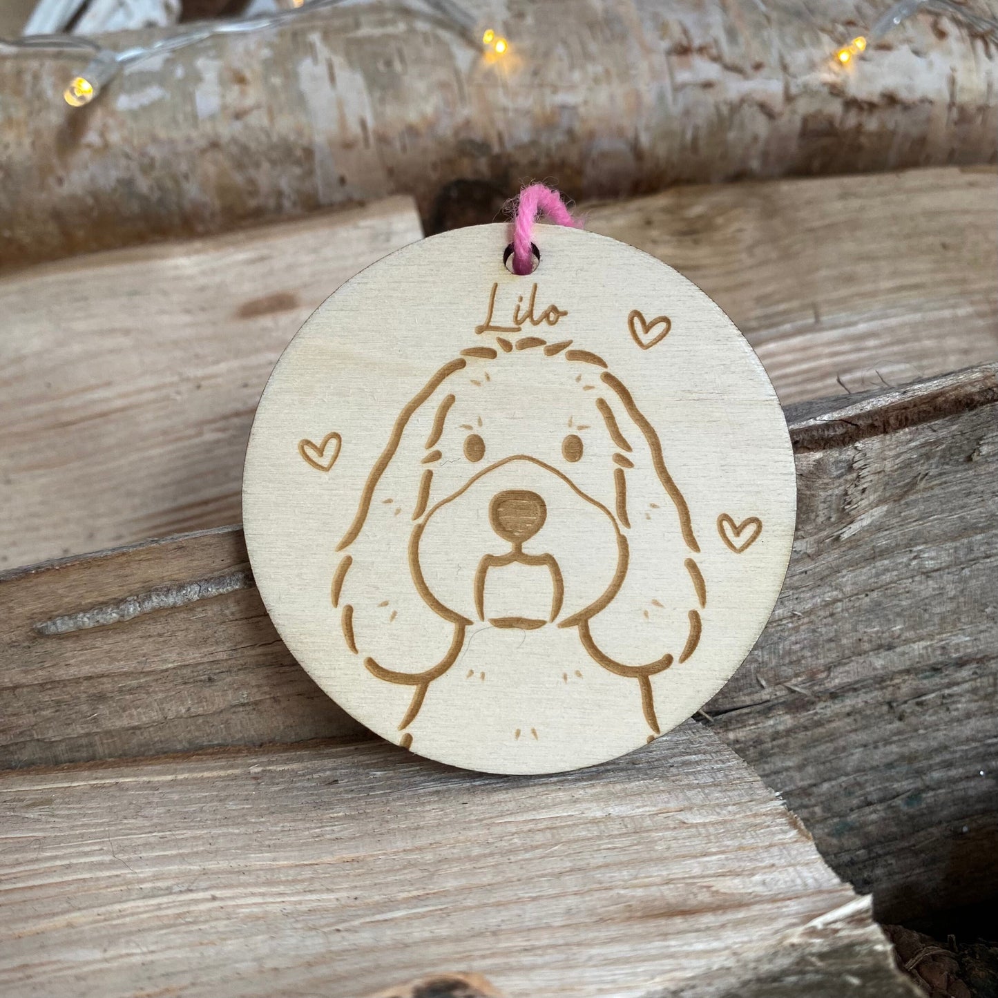 Custom Portrait Dog Decoration Wood Ornament Cute Personalised Illustration Drawing Christmas Bauble Wooden Decor | nymbie