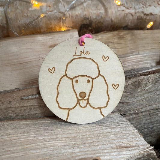 Poodle Dog Breed Decoration Wood Ornament Cute Personalised Illustration Portrait Christmas Bauble Wooden Home Decor | nymbie