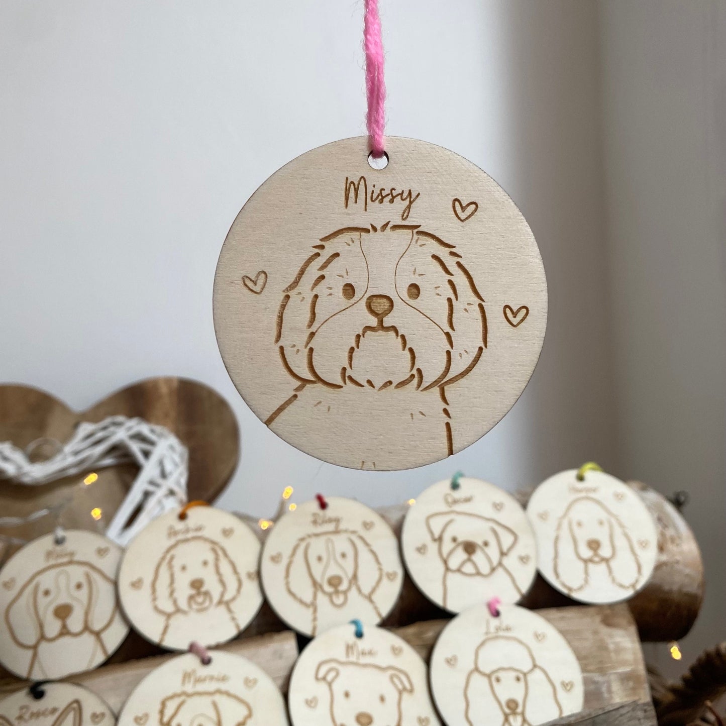 Shih Tzu Dog Breed Decoration Wood Ornament Cute Personalised Illustration Portrait Christmas Bauble Wooden Decor | nymbie