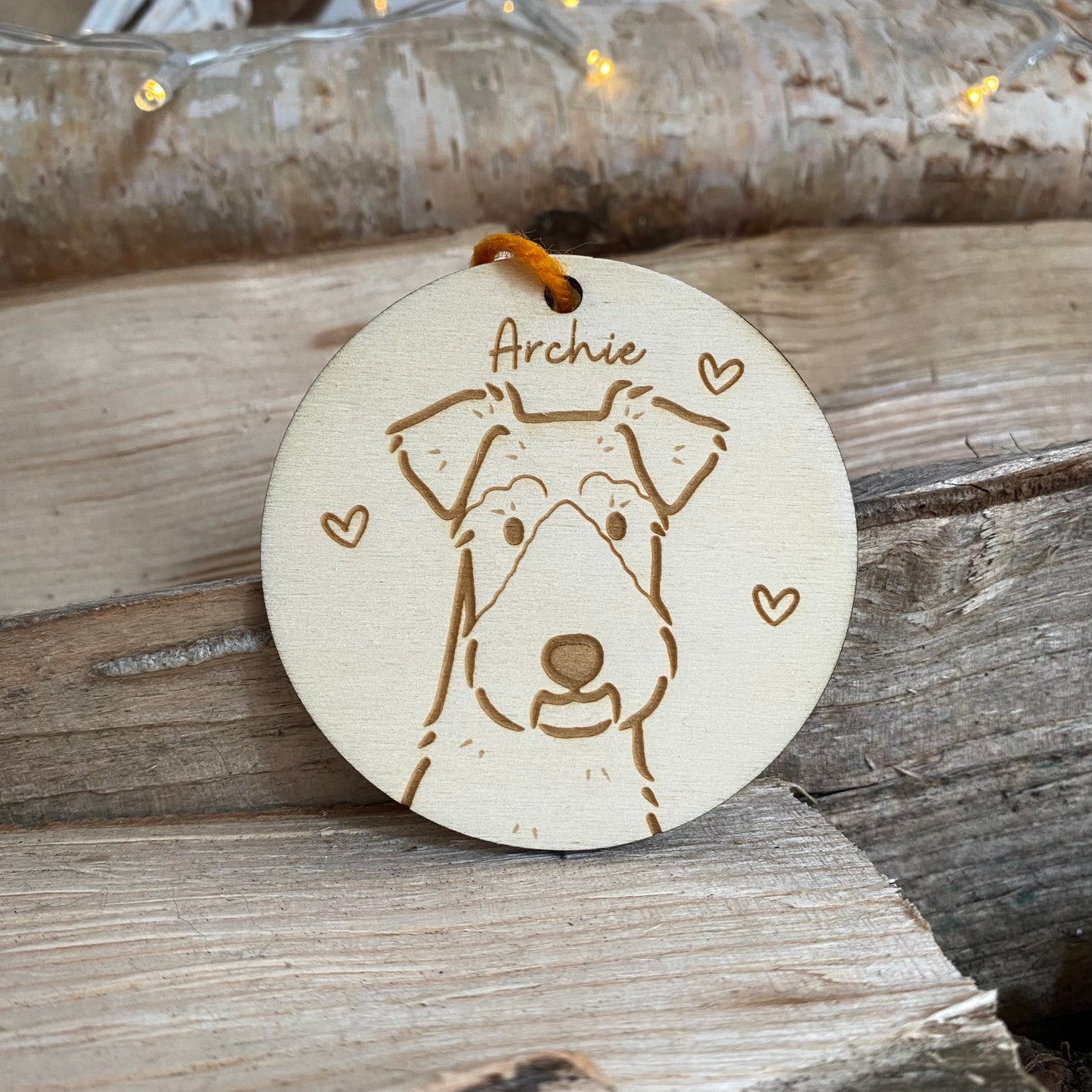 Airedale Terrier Dog Breed Decoration Wood Ornament Cute Personalised Illustration Portrait Christmas Bauble Wooden Decor | nymbie