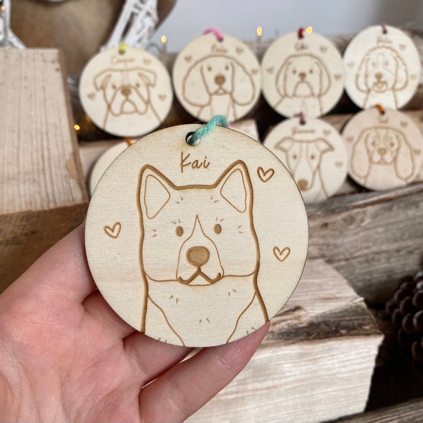 Akita Dog Breed Decoration Wood Ornament Cute Personalised Illustration Portrait Christmas Bauble Wooden Decor | nymbie