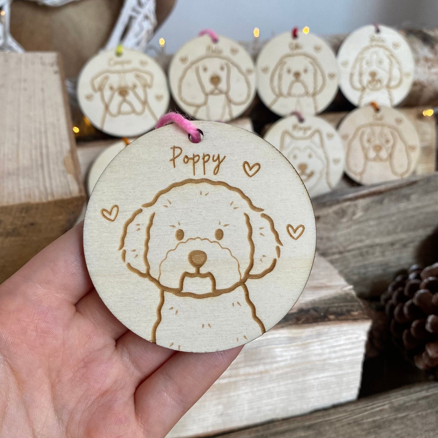 Bichon Frise Dog Breed Decoration Wood Ornament Cute Personalised Illustration Portrait Christmas Bauble Wooden Decor | nymbie