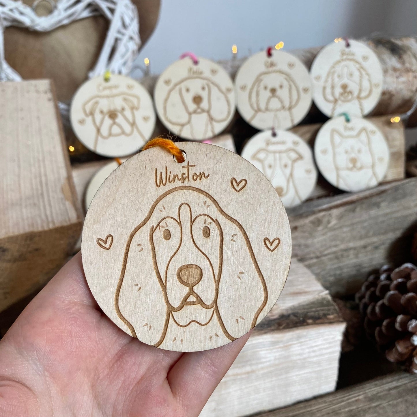 Basset Hound Dog Breed Decoration Wood Ornament Cute Personalised Illustration Portrait Christmas Bauble Wooden Decor | nymbie