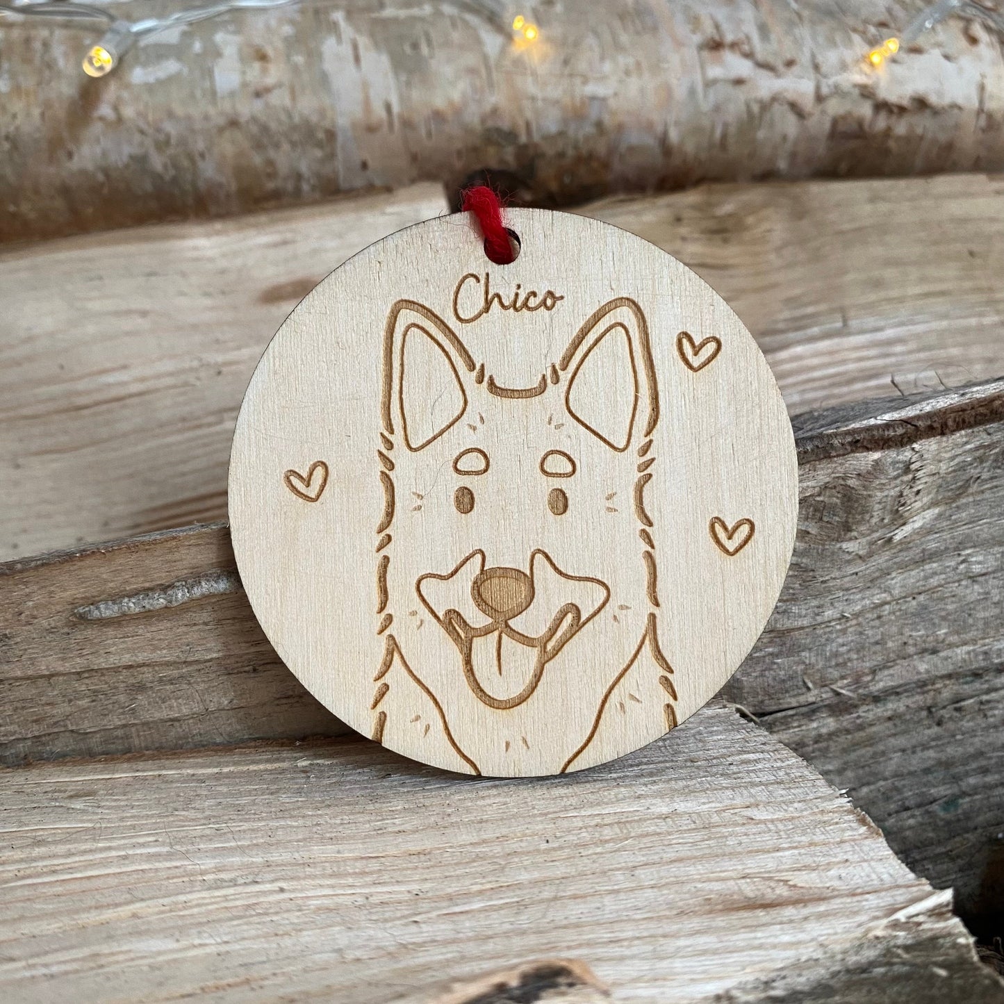 German Shepherd Dog Breed Decoration Wood Ornament Cute Personalised Illustration Portrait Christmas Bauble Wooden Decor | nymbie