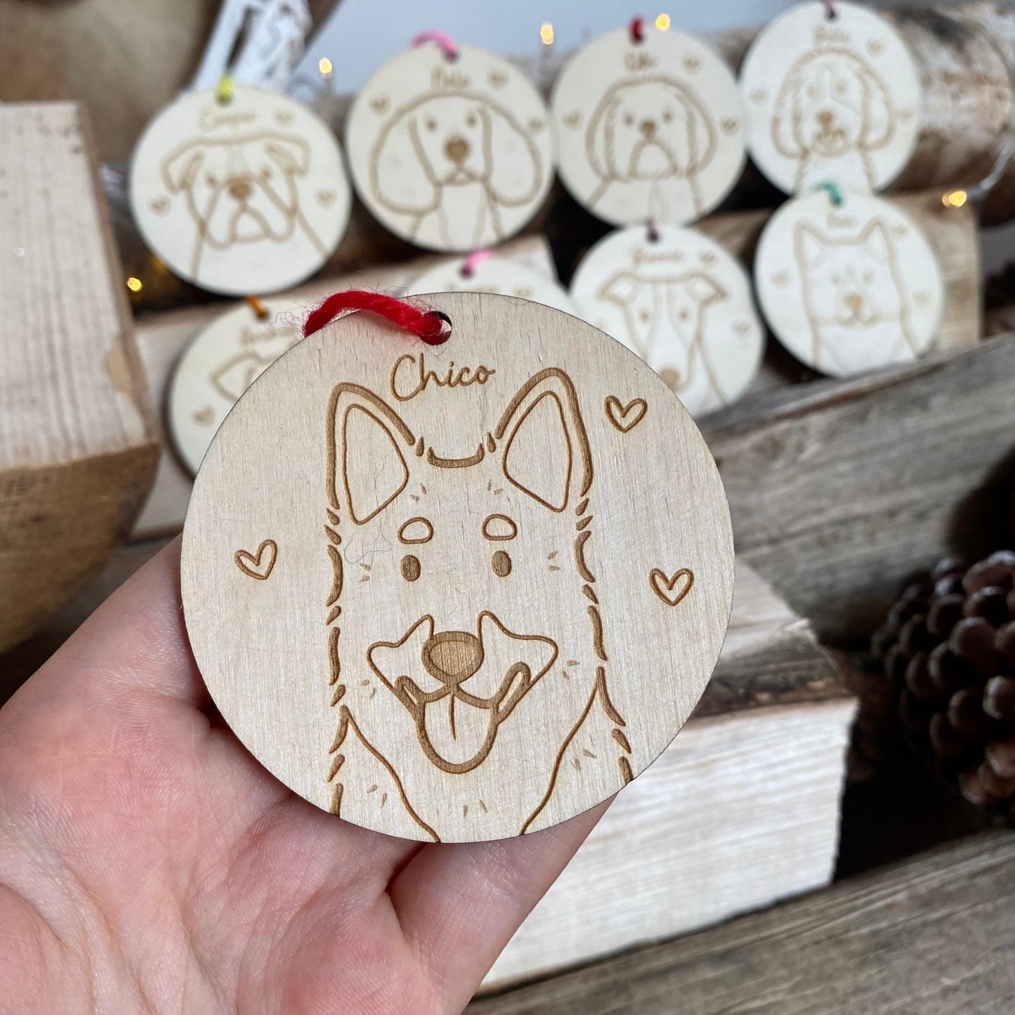 German Shepherd Dog Breed Decoration Wood Ornament Cute Personalised Illustration Portrait Christmas Bauble Wooden Decor | nymbie