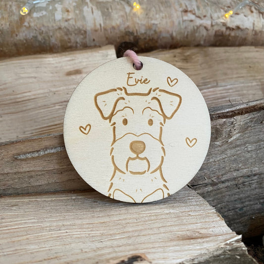 Schnauzer Dog Breed Decoration Wood Ornament Cute Personalised Illustration Portrait Christmas Bauble Wooden Decor | nymbie