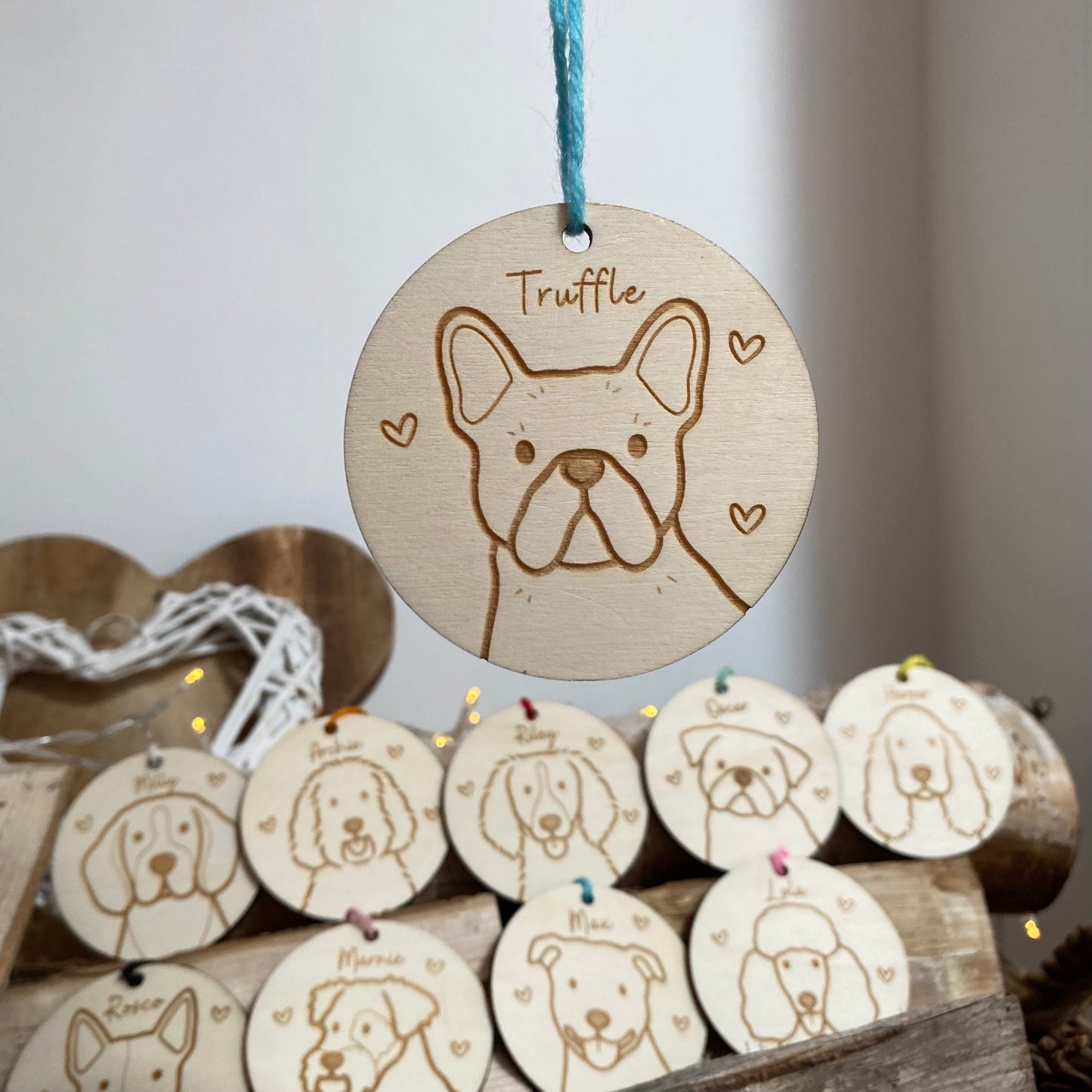 French Bulldog Dog Breed Decoration Wood Ornament Cute Personalised Illustration Portrait Christmas Bauble Wooden Home Decor | nymbie