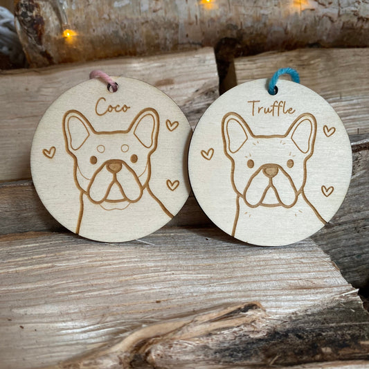 French Bulldog Dog Breed Decoration Wood Ornament Cute Personalised Illustration Portrait Christmas Bauble Wooden Home Decor | nymbie