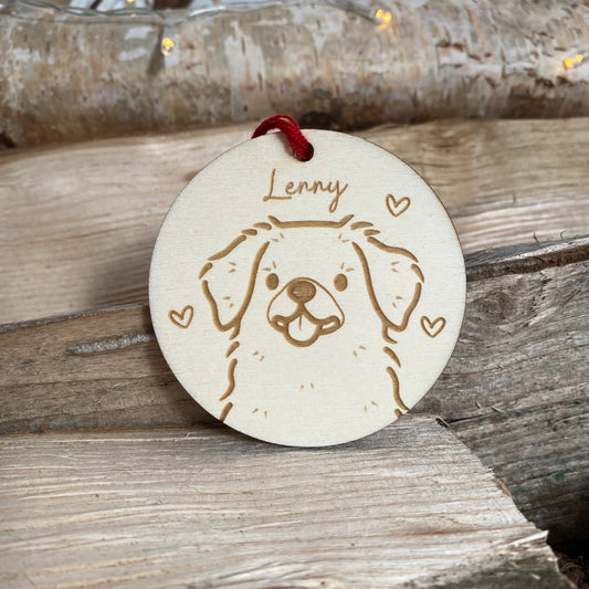 Tibetan Spaniel Dog Breed Decoration Wood Ornament Cute Personalised Illustration Portrait Christmas Bauble Wooden Decor | nymbie