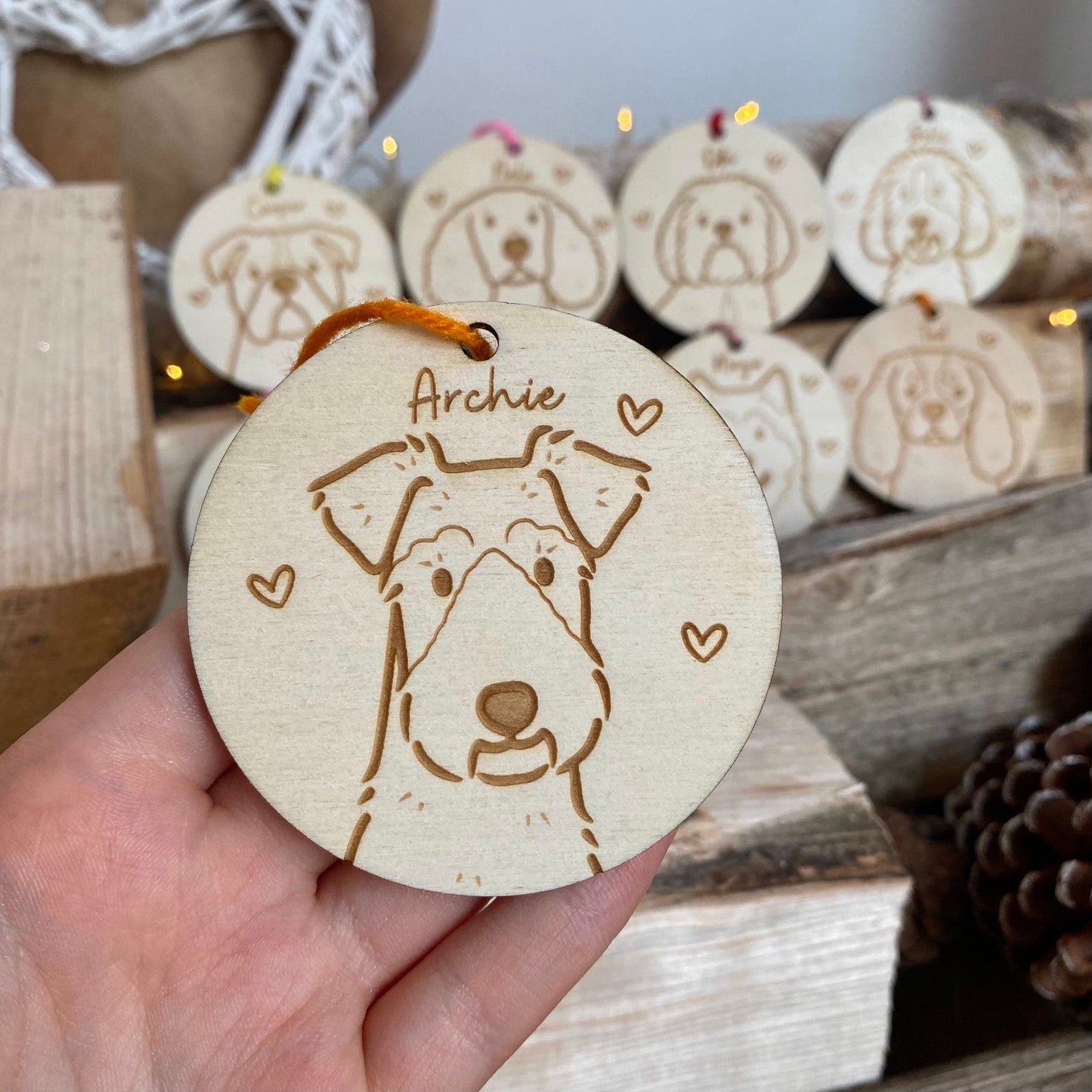 Airedale Terrier Dog Breed Decoration Wood Ornament Cute Personalised Illustration Portrait Christmas Bauble Wooden Decor | nymbie