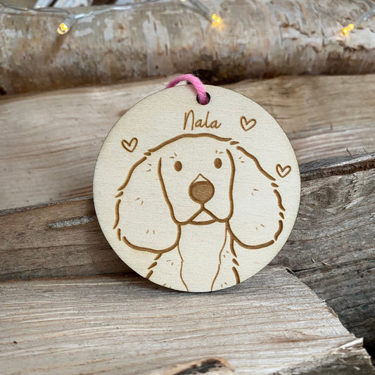 Sprocker Spaniel Dog Breed Decoration Wood Ornament Cute Personalised Illustration Portrait Christmas Bauble Wooden Decor | nymbie