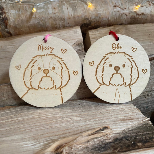 Shih Tzu Dog Breed Decoration Wood Ornament Cute Personalised Illustration Portrait Christmas Bauble Wooden Decor | nymbie