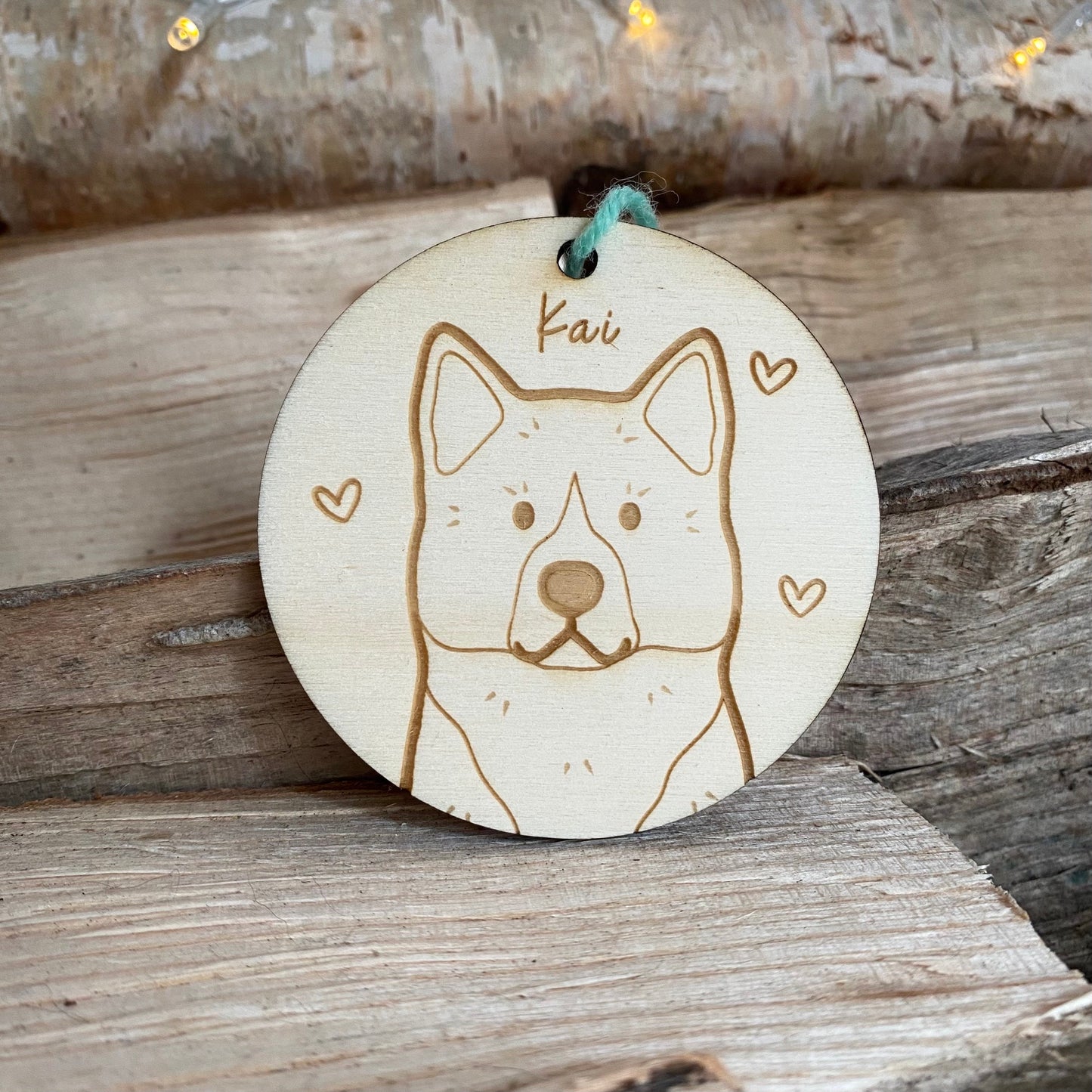 Akita Dog Breed Decoration Wood Ornament Cute Personalised Illustration Portrait Christmas Bauble Wooden Decor | nymbie