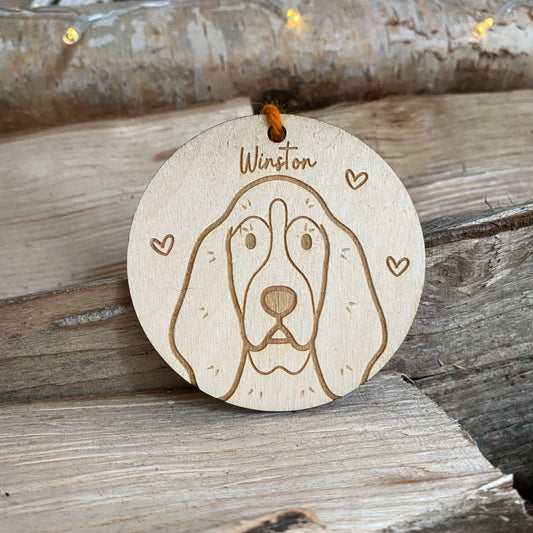 Basset Hound Dog Breed Decoration Wood Ornament Cute Personalised Illustration Portrait Christmas Bauble Wooden Decor | nymbie