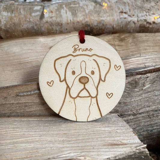 Boxer Dog Breed Decoration Wood Ornament Cute Personalised Illustration Portrait Christmas Bauble Wooden Decor | nymbie