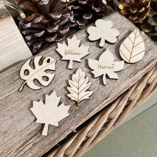 laser cut leaf wooden decorations wedding autumn place cards baubles magnet leaves