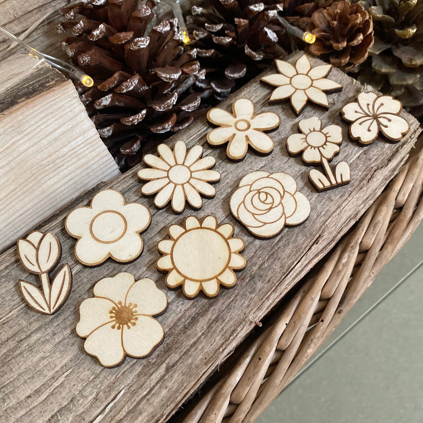 laser cut flower wooden decorations wedding place cards flowers