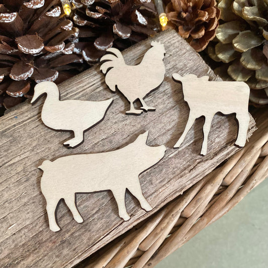 laser cut farm animals wooden decorations wedding pet guest place cards plain wood table toppers