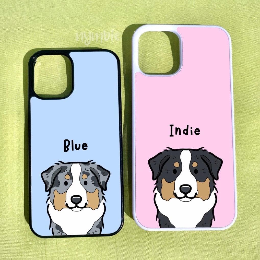 Australian Shepherd Cartoon Dog Breed Phone Case Personalised Pet Portrait Illustration iPhone Samsung Cover