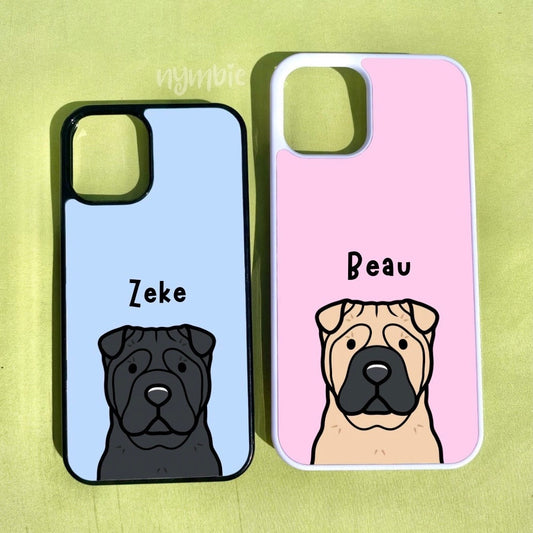 Sharpei Cartoon Dog Breed Phone Case Personalised Pet Portrait Illustration iPhone Samsung Cover