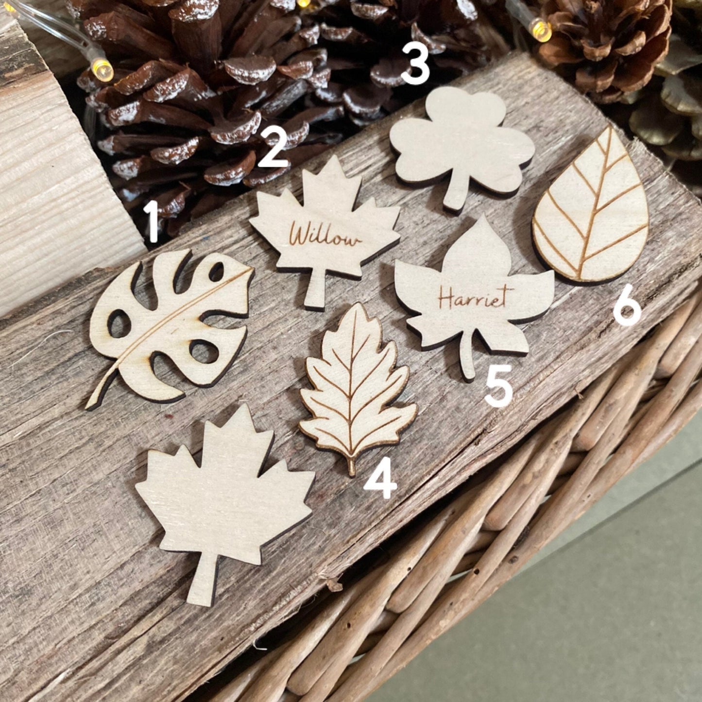 laser cut leaf wooden decorations wedding autumn place cards baubles magnet leaves