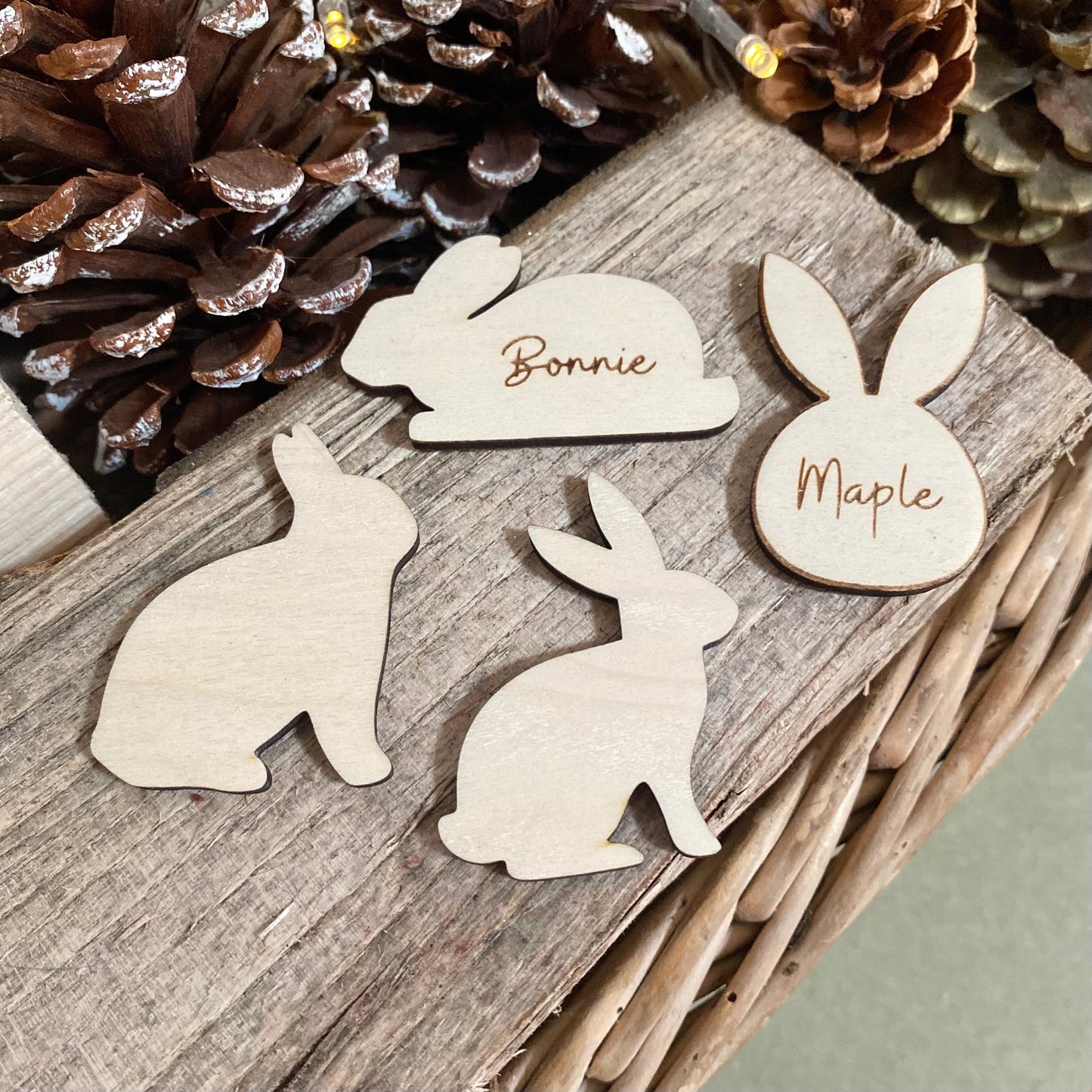 laser cut rabbit wooden decorations easter wedding pet guest place cards bunny