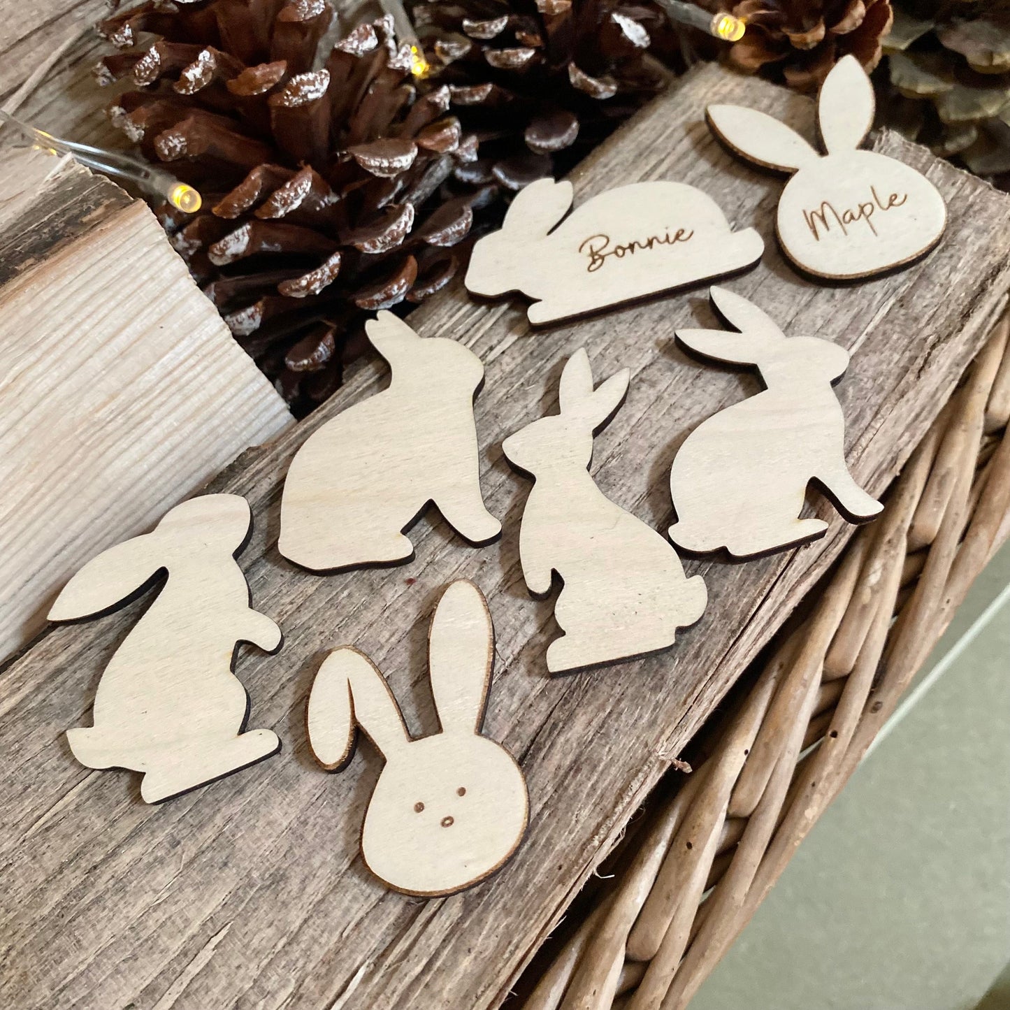 laser cut rabbit wooden decorations easter wedding pet guest place cards bunny