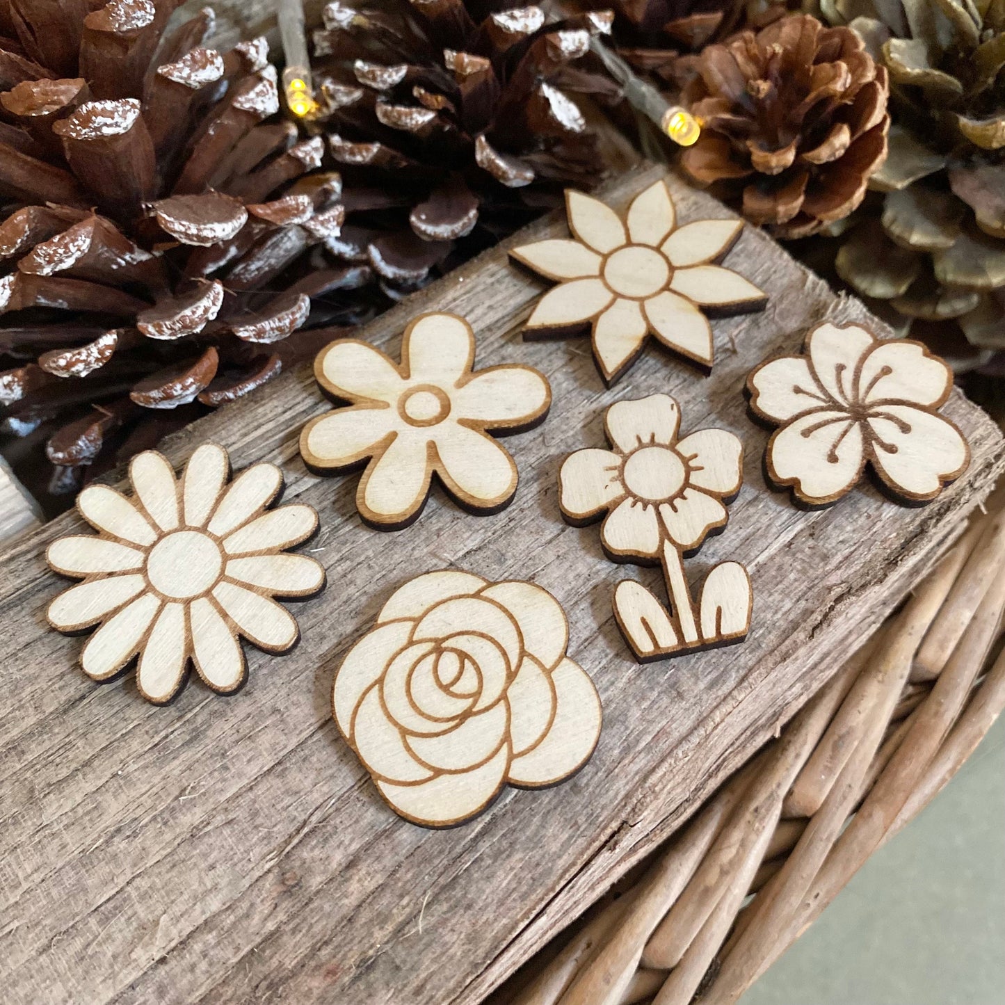 laser cut flower wooden decorations wedding place cards flowers