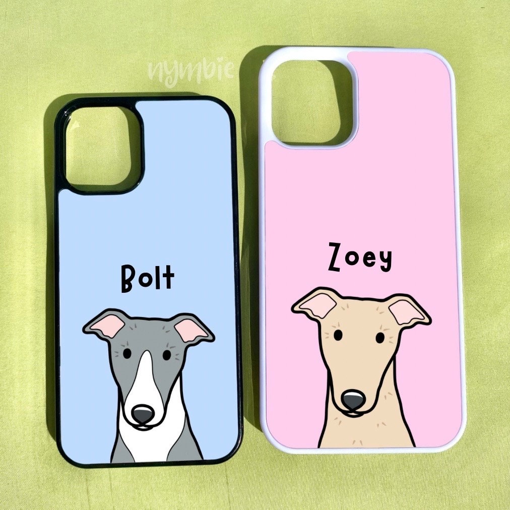 Greyhound Whippet Cartoon Dog Breed Phone Case Personalised Pet Portrait Illustration iPhone Samsung Cover