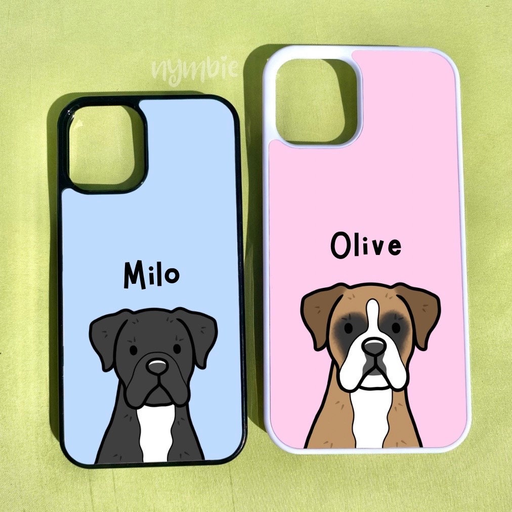 Boxer Cartoon Dog Breed Phone Case Personalised Pet Portrait Illustration iPhone Samsung Cover