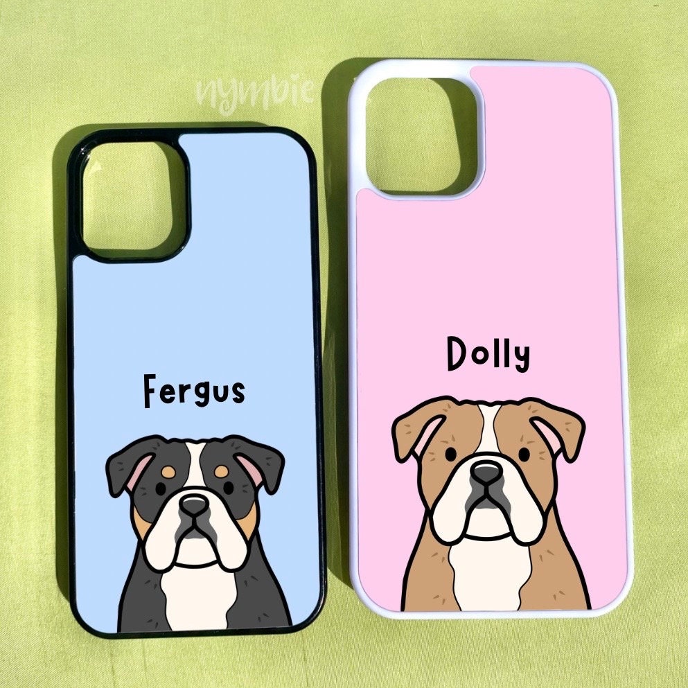 English Bulldog Cartoon Dog Breed Phone Case Personalised Pet Portrait Illustration iPhone Samsung Cover