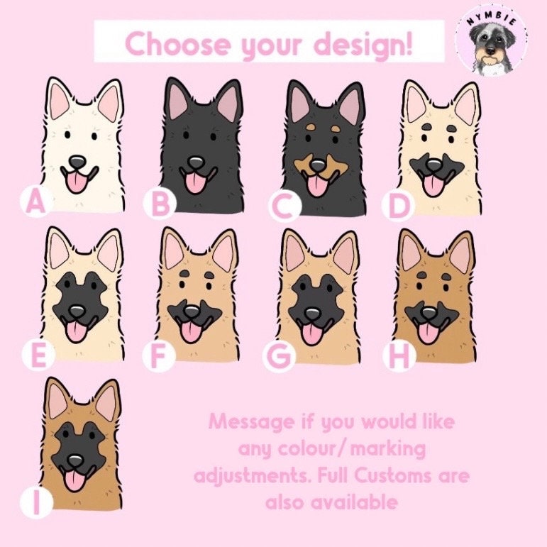 German Shepherd Cartoon Dog Breed Phone Case Personalised Pet Portrait Illustration iPhone Samsung Cover