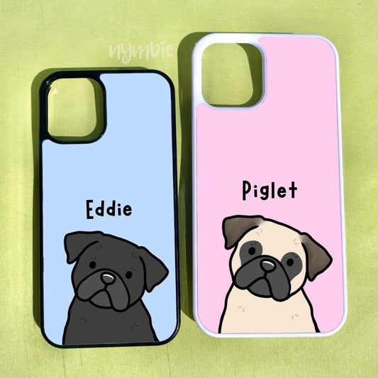 Pug Cartoon Dog Breed Phone Case Personalised Pet Portrait Illustration iPhone Samsung Cover