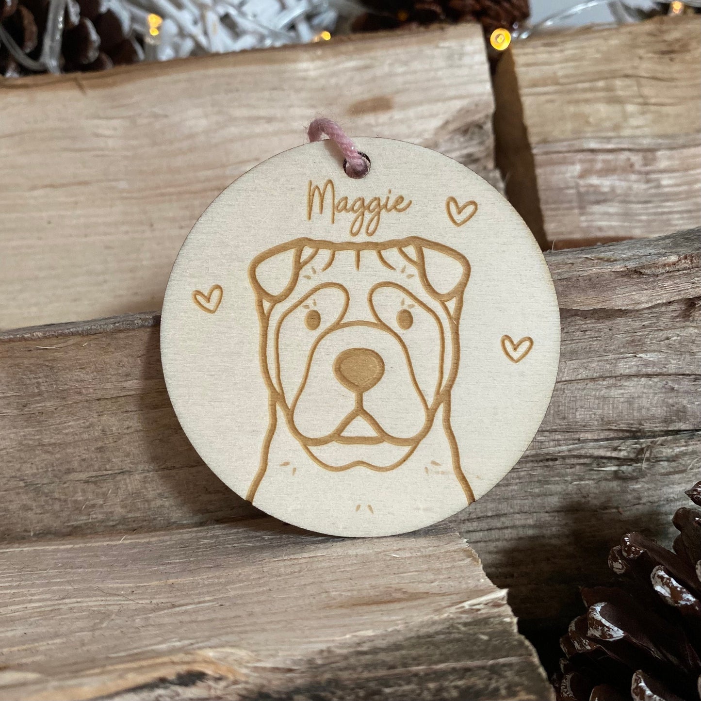 Sharpei Dog Breed Decoration Wood Ornament Cute Personalised Illustration Portrait Christmas Bauble Wooden Decor | nymbie