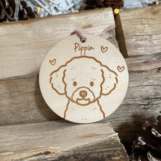 Toy Poodle Dog Breed Decoration Wood Ornament Cute Personalised Illustration Portrait Christmas Bauble Wooden Decor | nymbie