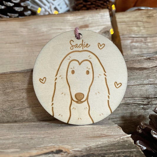 Afghan Hound Dog Breed Decoration Wood Ornament Cute Personalised Illustration Portrait Christmas Bauble Wooden Decor | nymbie