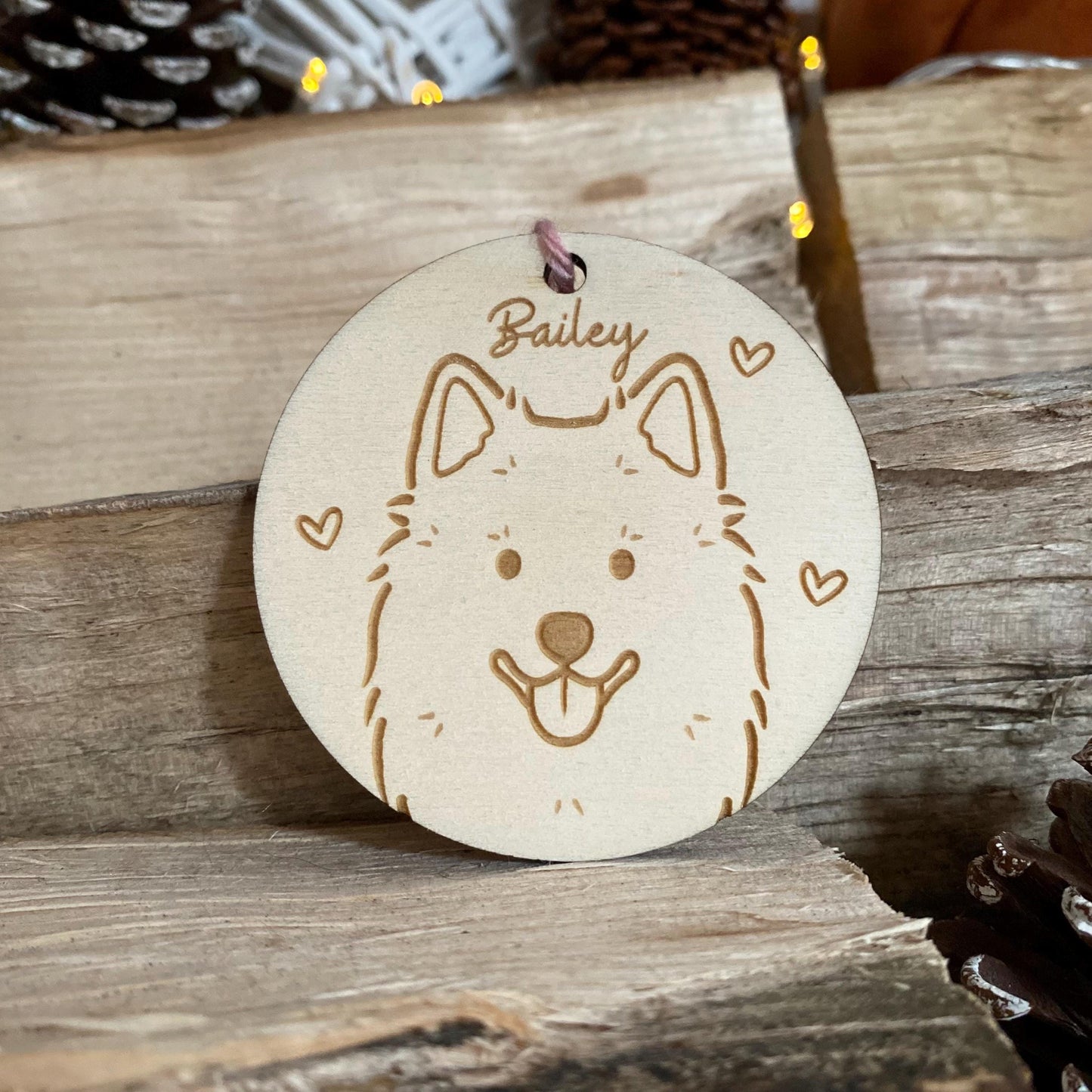 American Eskimo Dog Breed Decoration Wood Ornament Cute Personalised Dogs Illustration Portrait Christmas Bauble Wooden Decor | nymbie