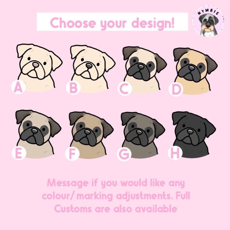 Pug Cartoon Dog Breed Phone Case Personalised Pet Portrait Illustration iPhone Samsung Cover