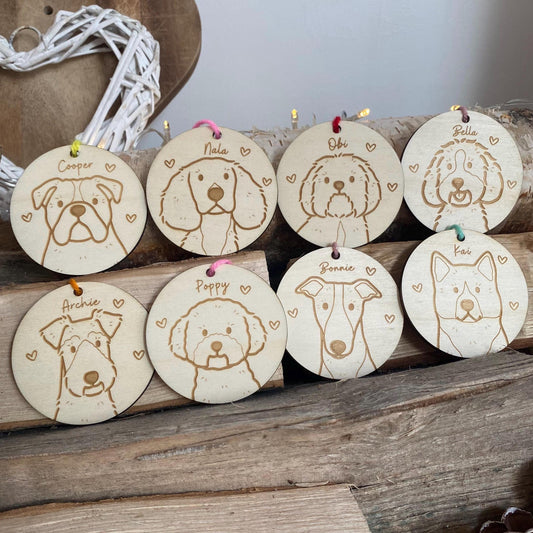 Personalised Dog Decoration Dogs Breed Wood Bauble Ornament Cute Illustration Portrait Christmas Tree Wooden Decor | nymbie