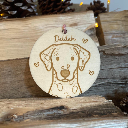 Dalmatian Dog Breed Decoration Wood Ornament Cute Personalised Illustration Portrait Christmas Bauble Wooden Decor | nymbie