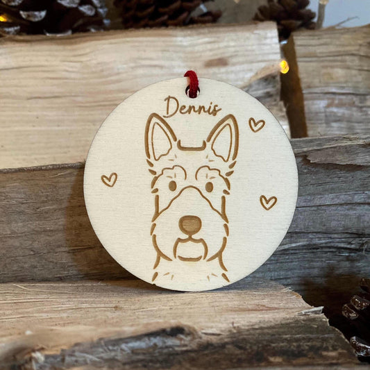 Scottish Terrier Dog Breed Decoration Wood Ornament Cute Personalised Illustration Portrait Christmas Bauble Wooden Decor | nymbie