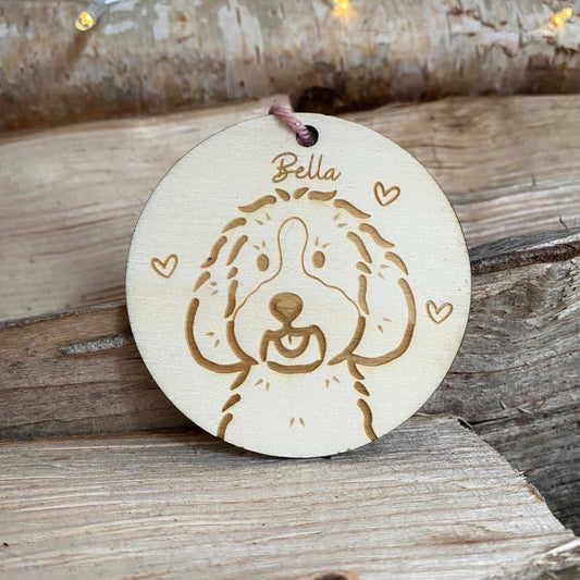 Cockapoo Cavapoo Dog Breed Decoration Wood Ornament Cute Personalised Illustration Portrait Christmas Bauble Wooden Decor | nymbie