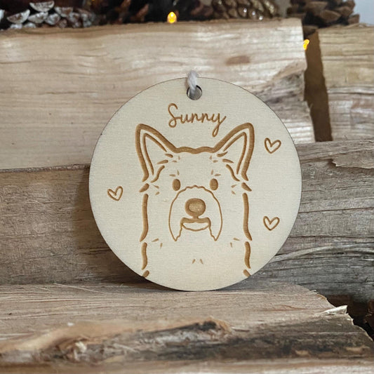 Australian Silky Terrier Dog Breed Decoration Wood Ornament Cute Personalised Illustration Portrait Christmas Bauble Wooden Decor | nymbie